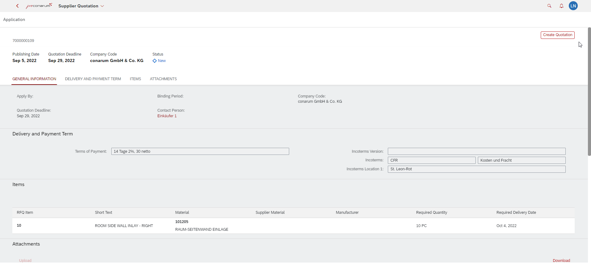 prconarum_quote_detail proconarum Auschreibung und Angebot Detail mit SAP S/4 Integration