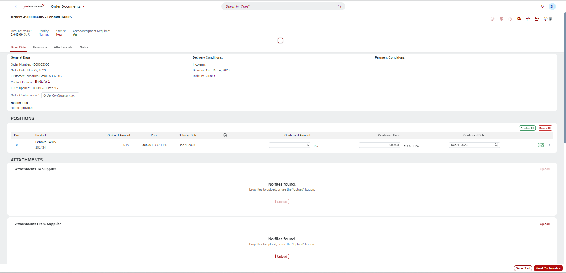 Purchasing Document Detail Page