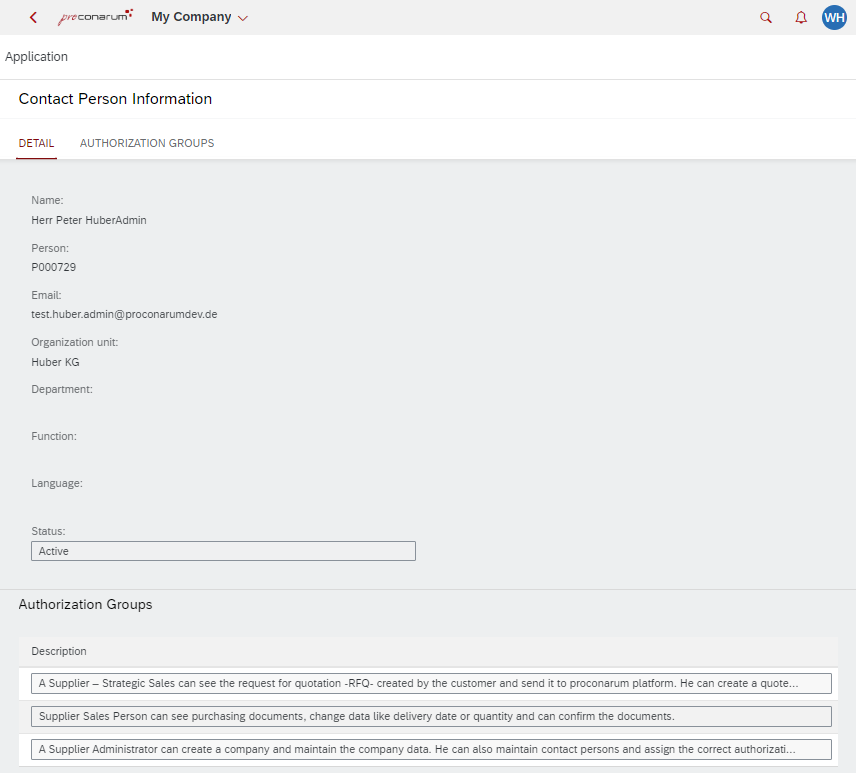cloud business partner contact person details supplier view